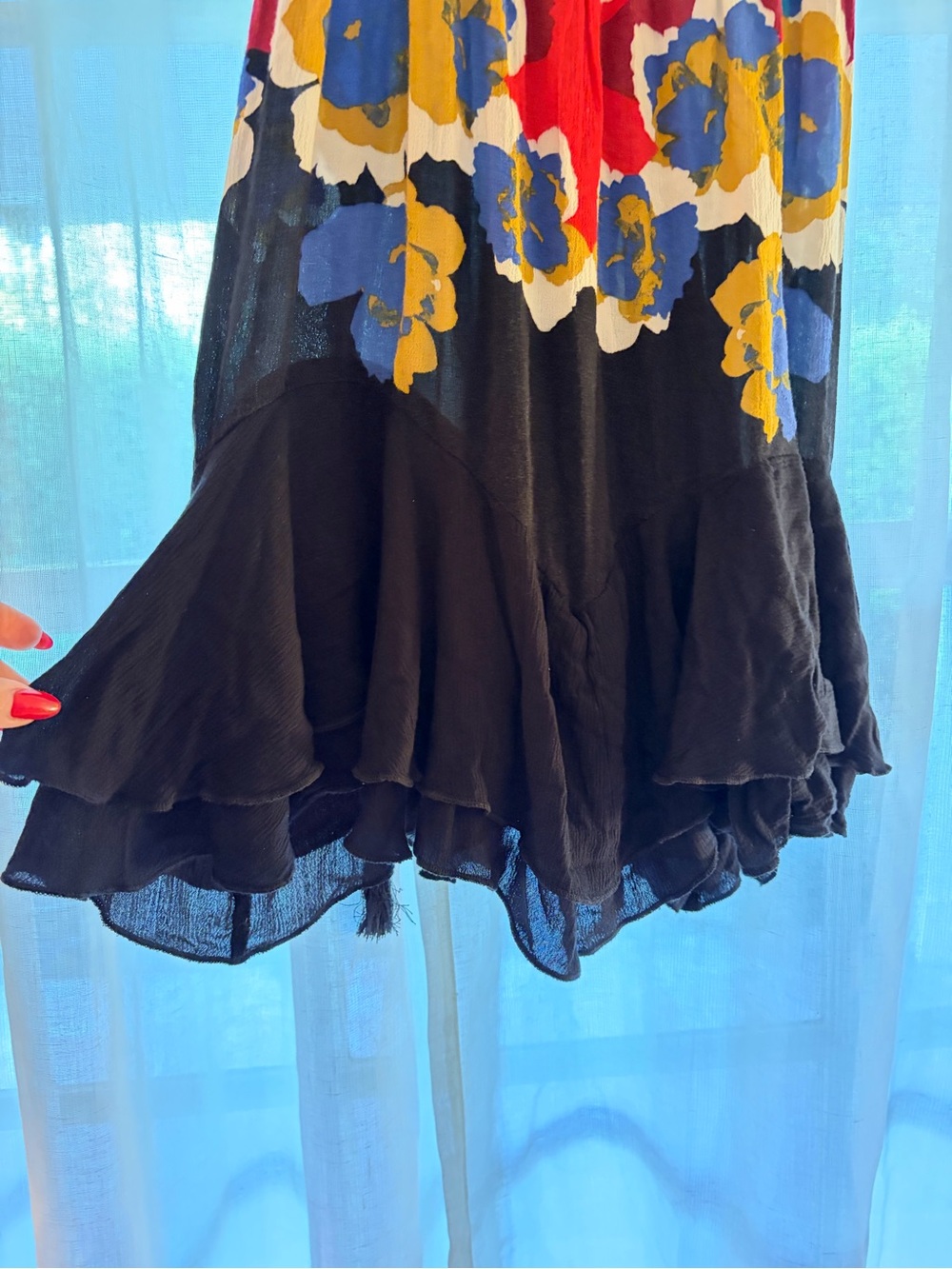 Vintage Free People Floral Black Tiered Slip Dress with Spaghetti Straps - Picture 3 of 7